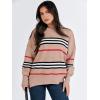 imageANRABESS Womens Oversized Sweaters Fall 2025 Fashion Crewneck Batwing Long Sleeve Side Slit Knit Pullover Sweater TopsStripe Khaki Black