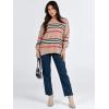 imageANRABESS Womens Oversized Sweaters Fall 2025 Fashion Crewneck Batwing Long Sleeve Side Slit Knit Pullover Sweater TopsStripe Khaki Black