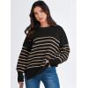 imageANRABESS Womens Oversized Sweaters Fall 2025 Fashion Crewneck Batwing Long Sleeve Side Slit Knit Pullover Sweater TopsStripe Yellow