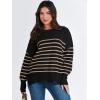imageANRABESS Womens Oversized Sweaters Fall 2025 Fashion Crewneck Batwing Long Sleeve Side Slit Knit Pullover Sweater TopsStripe Yellow