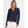 imageANRABESS Womens Polo V Neck Long Sleeve Sweaters Lightweight Dressy Casual Business Basic Knit Pullover Top 2025 Fall OutfitsNavy Blue