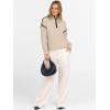 imageANRABESS Womens Quarter Zip Sweaters 2025 Fall Long Sleeve V Neck Collared Business Casual Tops Knit Pullover Sweater ShirtsAlmond