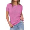 imageANRABESS Womens Short Sleeve Sweaters Tops Polo V Neck Button Cable Knit Pullover Business Shirts 2025 Summer Casual OutfitsHot Pink