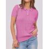imageANRABESS Womens Short Sleeve Sweaters Tops Polo V Neck Button Cable Knit Pullover Business Shirts 2025 Summer Casual OutfitsHot Pink