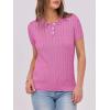 imageANRABESS Womens Short Sleeve Sweaters Tops Polo V Neck Button Cable Knit Pullover Business Shirts 2025 Summer Casual OutfitsHot Pink