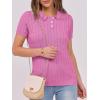 imageANRABESS Womens Short Sleeve Sweaters Tops Polo V Neck Button Cable Knit Pullover Business Shirts 2025 Summer Casual OutfitsHot Pink