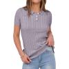 imageANRABESS Womens Short Sleeve Sweaters Tops Polo V Neck Button Cable Knit Pullover Business Shirts 2025 Summer Casual OutfitsLight Purple