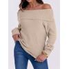 imageANRABESS Womens Turtleneck Off The Shoulder Fuzzy Knitted Long Sleeve Warm Casual Versatile Sweater 2025 FallLight Khaki