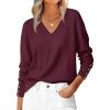 imageANRABESS Sweaters for Women Long Sleeve V Neck Shirts Business Casual Work Blouses 2025 Fall Loose Knit Pullover Sweater TopsBurgund
