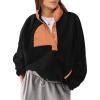 imageANRABESS Women Fuzzy Fleece Pullover Sherpa Sweatshirt Long Sleeve Button Down Warm Soft Loose Sweater Jackets with PocketsBlack