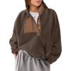 imageANRABESS Women Fuzzy Fleece Pullover Sherpa Sweatshirt Long Sleeve Button Down Warm Soft Loose Sweater Jackets with PocketsBrown