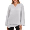 imageANRABESS Women Oversized Sweatshirts Balloon Long Sleeves V Neck Casual Lightweight Sweaters Pullover Top 2025 Fall OutfitsLight Grey