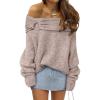 imageANRABESS Womens Off The Shoulder Sweater Long Sleeve Casual Loose 2025 Fall Pullover Sweaters TopsWarm Khaki
