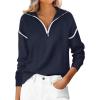imageANRABESS Womens Quarter Zip Sweaters 2025 Fall Long Sleeve V Neck Collared Business Casual Tops Knit Pullover Sweater ShirtsNavy Blue