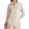 imageANRABESS Womens Quarter Zip Sweatshirts 2025 Fall Long Sleeve Comfy Relaxed Casual Lightweight Pullover Tops with ThumbholeAlmond