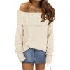 imageANRABESS Womens Turtleneck Off The Shoulder Fuzzy Knitted Long Sleeve Warm Casual Versatile Sweater 2025 FallBeige