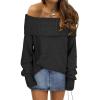 imageANRABESS Womens Turtleneck Off The Shoulder Fuzzy Knitted Long Sleeve Warm Casual Versatile Sweater 2025 FallBlack