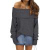 imageANRABESS Womens Turtleneck Off The Shoulder Fuzzy Knitted Long Sleeve Warm Casual Versatile Sweater 2025 FallDeep Gray
