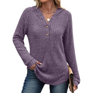 imageANRABESS Hoodies for Women Long Sleeve Shirts Ribbed Knit Loose Fit Pullover Sweatshirts 2025 Fall Casual Hooded Sweater TopPurple