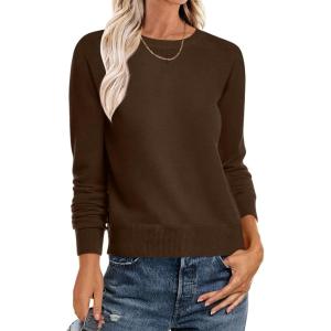 imageANRABESS Sweater for Women Long Sleeve Crewneck 2025 Fall Winter Soft Loose Fit Basic Knit Pullover Sweaters Top OutfitsCoffee