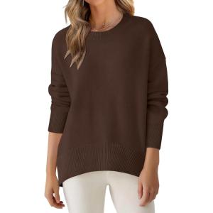 imageANRABESS Sweaters for Women 2025 Fall Long Sleeve Casual Loose Fit Knitted High Low Hem Basic Pullover Sweater TopsCoffee