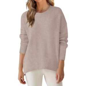 imageANRABESS Sweaters for Women 2025 Fall Long Sleeve Casual Loose Fit Knitted High Low Hem Basic Pullover Sweater TopsKhaki