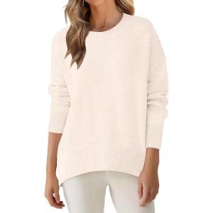 imageANRABESS Sweaters for Women 2025 Fall Long Sleeve Casual Loose Fit Knitted High Low Hem Basic Pullover Sweater TopsLight Apricot