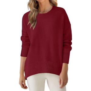 imageANRABESS Sweaters for Women 2025 Fall Long Sleeve Casual Loose Fit Knitted High Low Hem Basic Pullover Sweater TopsRed