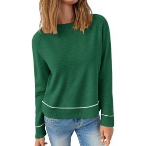 imageANRABESS Sweaters for Women Long Sleeve Cropped Lightweight 2025 Fall Fashion Knit Crewneck Pullover Top Soft Trendy OutfitsForest Green