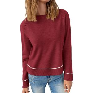 imageANRABESS Sweaters for Women Long Sleeve Cropped Lightweight 2025 Fall Fashion Knit Crewneck Pullover Top Soft Trendy OutfitsRed