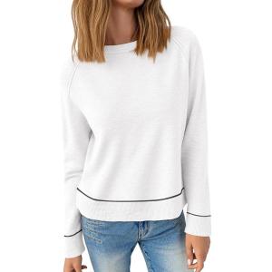 imageANRABESS Sweaters for Women Long Sleeve Cropped Lightweight 2025 Fall Fashion Knit Crewneck Pullover Top Soft Trendy OutfitsWhite