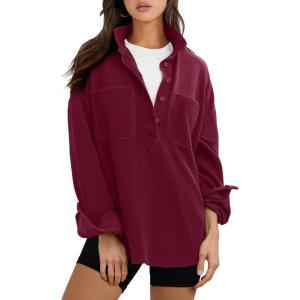 imageANRABESS Sweatshirt for Women Oversized Casual Long Sleeve Side Slit Button Lapel Polo Pullover Tunic Tops 2025 Fall OutfitsDark Red