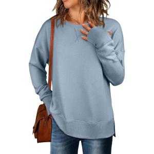 imageANRABESS Sweatshirts for Women 2025 Fall Long Sleeve Shirts Oversized Crewneck Lightweight Side Split Casual Pullover TopsLight Blue