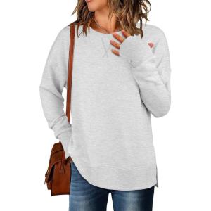 imageANRABESS Sweatshirts for Women 2025 Fall Long Sleeve Shirts Oversized Crewneck Lightweight Side Split Casual Pullover TopsLight Grey