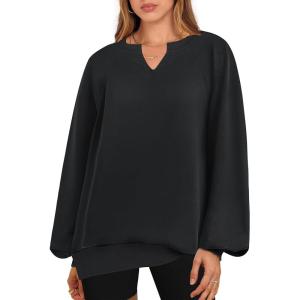 imageANRABESS Women Oversized Sweatshirts Balloon Long Sleeves V Neck Casual Lightweight Sweaters Pullover Top 2025 Fall OutfitsBlack