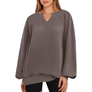 imageANRABESS Women Oversized Sweatshirts Balloon Long Sleeves V Neck Casual Lightweight Sweaters Pullover Top 2025 Fall OutfitsCamel