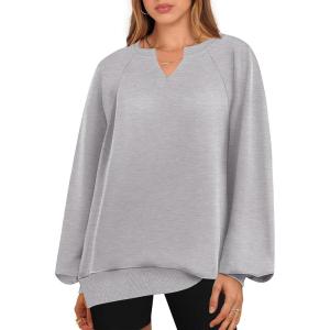 imageANRABESS Women Oversized Sweatshirts Balloon Long Sleeves V Neck Casual Lightweight Sweaters Pullover Top 2025 Fall OutfitsGrey