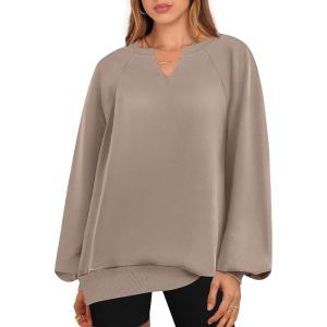 imageANRABESS Women Oversized Sweatshirts Balloon Long Sleeves V Neck Casual Lightweight Sweaters Pullover Top 2025 Fall OutfitsKhaki