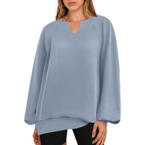 imageANRABESS Women Oversized Sweatshirts Balloon Long Sleeves V Neck Casual Lightweight Sweaters Pullover Top 2025 Fall OutfitsLight Blue
