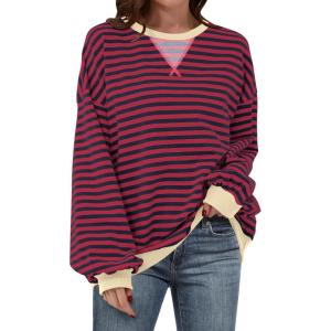 imageANRABESS Women Striped Sweatshirts Oversized Crewneck Long Sleeve Shirts Y2K Pullover Top 2025 Fall Outfits Fashion ClothesRed Blue