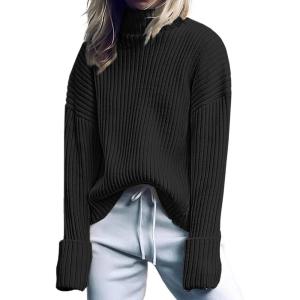 imageANRABESS Women Turtleneck Sweater 2025 Fall Fashion Long Sleeve Ribbed Chunky Knit Work Travel Pullover Top OutfitsBlack