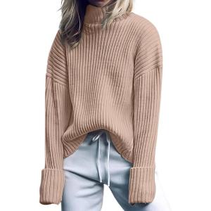 imageANRABESS Women Turtleneck Sweater 2025 Fall Fashion Long Sleeve Ribbed Chunky Knit Work Travel Pullover Top OutfitsBright Tan