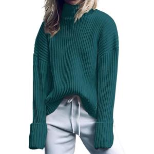 imageANRABESS Women Turtleneck Sweater 2025 Fall Fashion Long Sleeve Ribbed Chunky Knit Work Travel Pullover Top OutfitsDark Green