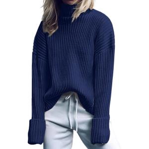 imageANRABESS Women Turtleneck Sweater 2025 Fall Fashion Long Sleeve Ribbed Chunky Knit Work Travel Pullover Top OutfitsNavy Blue