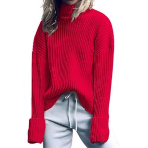 imageANRABESS Women Turtleneck Sweater 2025 Fall Fashion Long Sleeve Ribbed Chunky Knit Work Travel Pullover Top OutfitsRed
