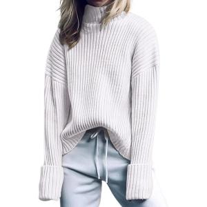 imageANRABESS Women Turtleneck Sweater 2025 Fall Fashion Long Sleeve Ribbed Chunky Knit Work Travel Pullover Top OutfitsWhite