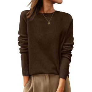 imageANRABESS Womens 100 Wool Sweaters Cashmere Crewneck Long Sleeve Work Business Casual Basic Sweater Tops 2025 Fall OutfitsCoffee