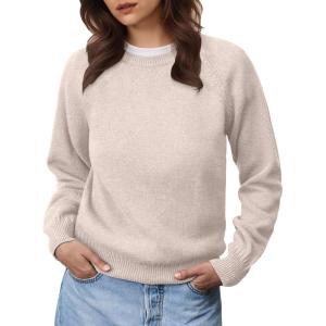 imageANRABESS Womens 2025 Fall Crewneck Long Sleeve Sweaters TopAlmond