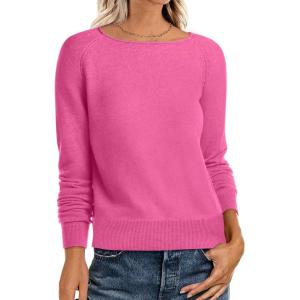 imageANRABESS Womens Long Sleeve Boat Neck Casual Soft Lightweight Basic Pullover Sweater Top 2025 Fall Shirt Work Travel OutfitsHot Pink