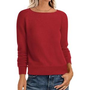 imageANRABESS Womens Long Sleeve Boat Neck Casual Soft Lightweight Basic Pullover Sweater Top 2025 Fall Shirt Work Travel OutfitsRed